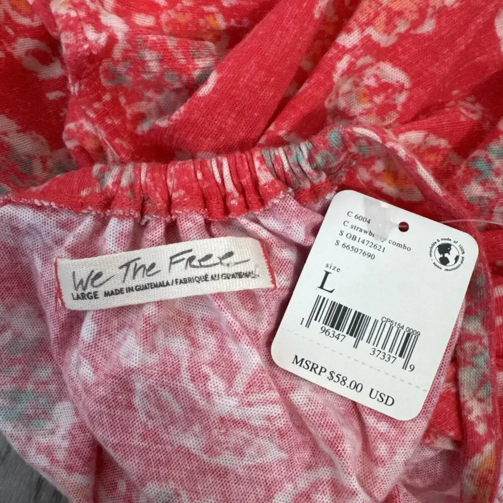 Free People - We The Free Daisy Tank Asymmetric Hem Pink Floral Print sz L